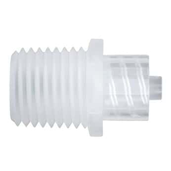 Luer to Threaded Fitting, Straight Adapter, White Nylon, Male Luer Integral Lock Ring 9/16 (in) Hex x 1/4-18 NPT(M) Thread: 25/Pk