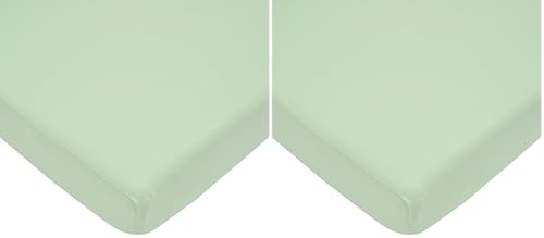 Image of TL Care 100% Natural Cotton Fitted Mini Crib Sheet 38 inch x 24 inch - Soft & Breathable Small Nesting Portable Crib Sheet, Fits Pack N Play Mattresses, Celery, for Boys & Girls (Pack of 2)