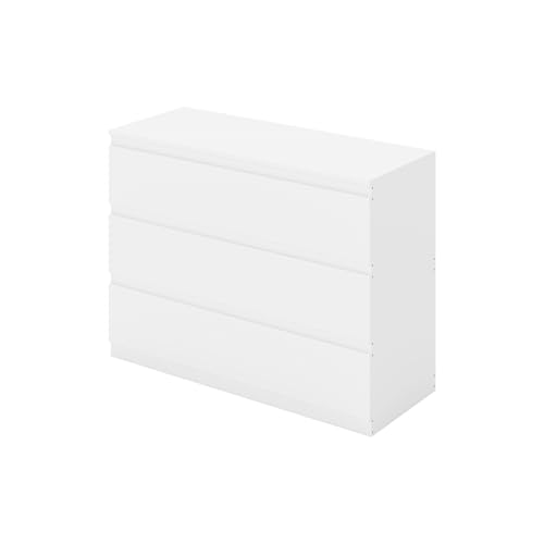 Liink1Ga Cómoda Blanca Dormitorio Ancho 100 cm Cómodas Blancas con 3 Cajones/Mesitas de Noche Cajoneras Blancas Comoda y Aparador para Oficina Salón Dormitorio Pasillo Muebles/100x40x75CM