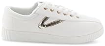 TRETORN womens Women's Lace-up Nyliteplus Women s Leather Lace Up Casual Fashion Sneakers Classic Vintage Style, White/Light Gold, 10 US | Image 3