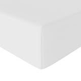 Amazon Basics FTD, Sábanas Ajustables, 135 x 190 x 30 cm, Blanco Brillante