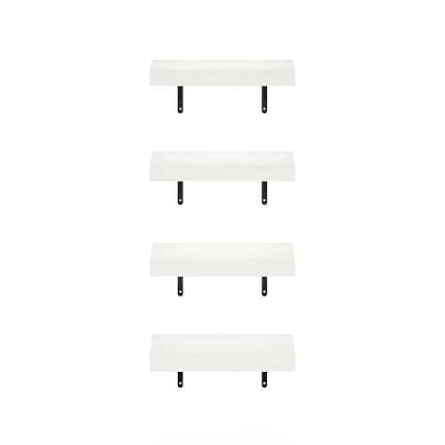 Image of Furinno Tanna Floating Shelves for Wall Set of 4, 15-Inch Wall Shelf, Triple Thick Floating Mounted Shelf, for Bathroom, Home Office, Living Room, White Texture