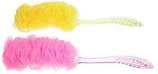 ليفة استحمام الجسم بمقبض طويل منحني لتنظيف البشرة، فرشاة استحمام للرجال والنساء (لون عشوائي) عدد 2 قطعة