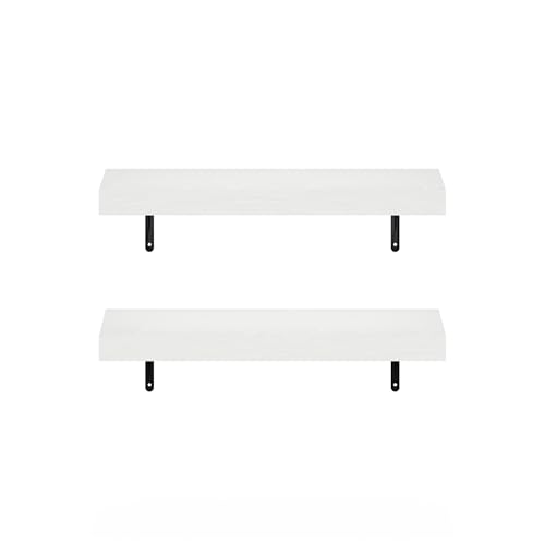 Image of Furinno Tanna Floating Shelves for Wall Set of 2, 22-Inch Wall Shelf, Triple Thick Floating Mounted Shelf, for Bathroom, Home Office, Living Room, White Texture