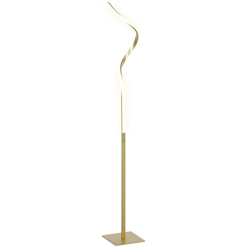 HOMCOM Stehlampe Dimmbar LED Stehleuchte mit Fußschalter, 3 Einstellbare Helligkeit, Wohnzimmer Standleuchte im Spiraldesign Modern 146 cm Stehleuchte für Schlafzimmer, Gold