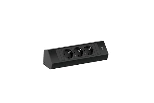 BACHMANN Casia 932.100 - Ciabatta multipla con cavo da 2 m, per montaggio a parete e ad angolo in cucina e ufficio, colore: Nero