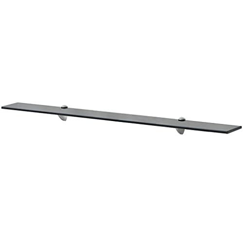 Image of Floating Wall Shelves, Set of 2 Black Tempered Safety Glass, 39.4x7.9 Inch Rectangular Display Storage for Living Room Decor, Bedroom, Bathroom, Easy Mount