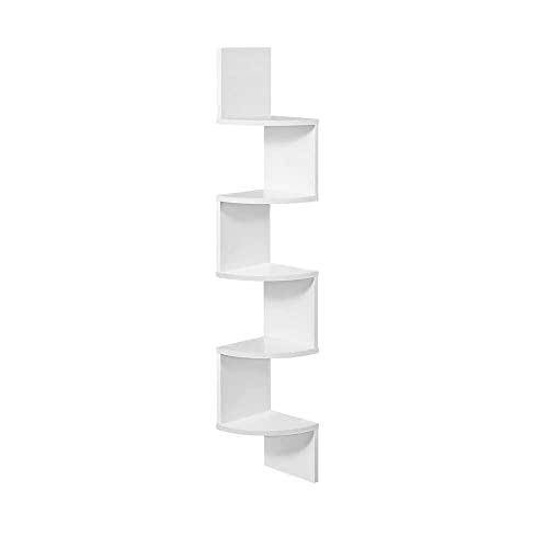 OcioDual Estantería de Esquina con Montaje en Pared, Esquinera de 5 Niveles, Diseño en Zigzag, para Plantas, Dormitorio, Sala de Estar, Baño, Oficina, Casa 20x20x122cm Blanca