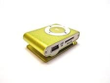 Totalcase Mini Clip MP3 Player GELB Set Music Player Aluminium Gehäuse USB 8GB SD TF incl. Kopfhörer Cover