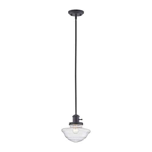 Design House 587451 Schoolhouse Modern Industrial Farmhouse Indoor Dimmable Pendant Light With Clear Seedy Glass For Kitchen Dining Bar Area, Matte Black #TOP28