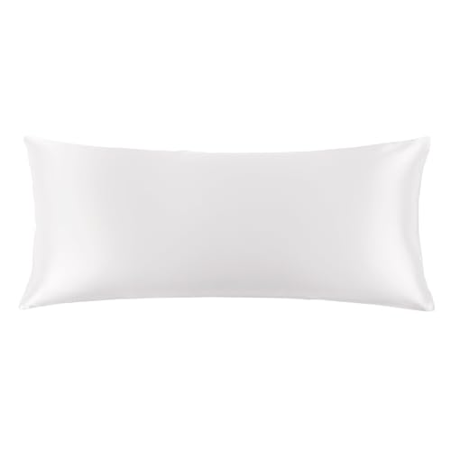 Image of THXSILK 100% Pure Mulberry Silk Pillowcase for Hair and Skin, 22 Momme Mulberry Silk Pillow Case Body Size, Real Silk Body Pillowcase with Zipper (White, Body Size 20 inchx54 inch)