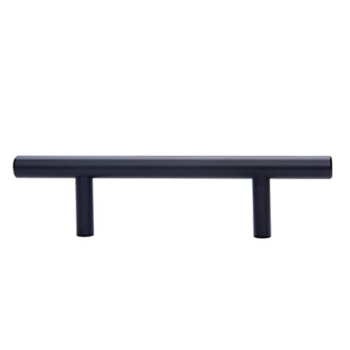 Image of South Main Hardware Euro Bar Cabinet Drawer Pull Handle (3 /8 inch Diameter), 5.88 inch Length (3.5 inch Hole Center), Flat Black, Mounting Hardware Included, 10-Pack