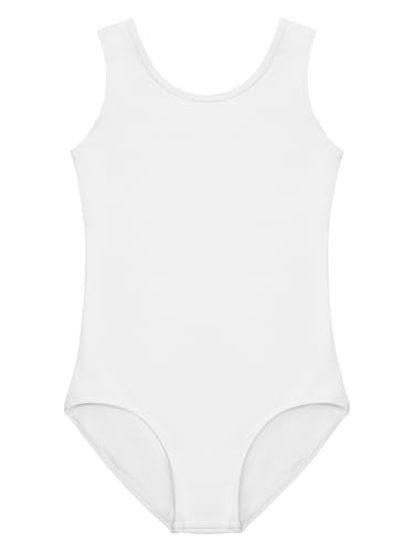 Stelle White Leotard Girls Dancewear Sleeveless Ballet Leotards Double Lined Tumbling Outfits (White 4-5Y)
