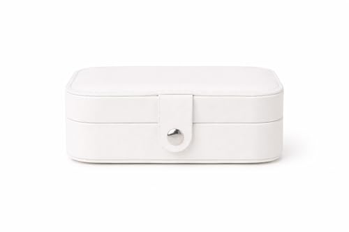 Image of Mini Jewellery Travel Case, PU Leather Organizer Box, Small Portable Jewellery Storage Holder for Womens Rings Earrings Necklaces (PU White Whispers of Love)