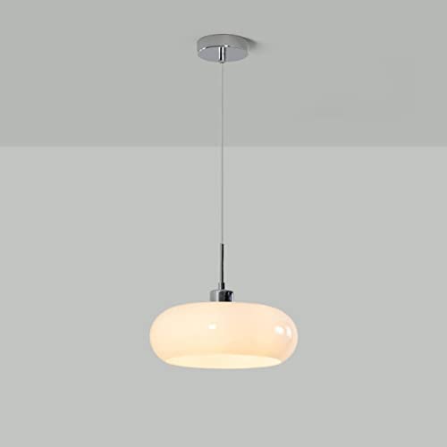 Lámpara colgante de cristal blanco opalino de 28 cm (11') con acabado bronce, estilo moderno de mediados de siglo, de estilo nórdico costero vintage. Ideal para isla de cocina, dormitorio, cafetería,