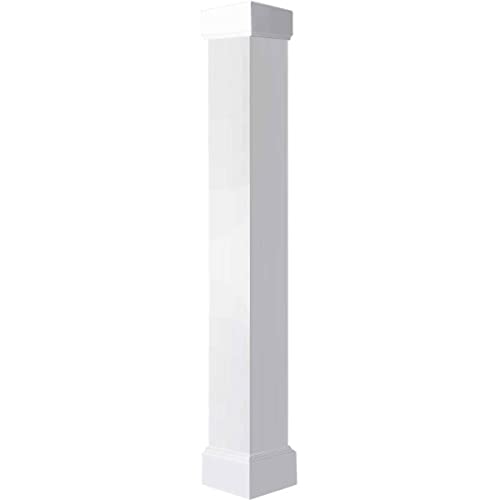 Ekena Millwork 8'W x 6'H Premium Square Non-Tapered Smooth PVC Endura-Craft Column Wrap Kit, Mission Capital & Base