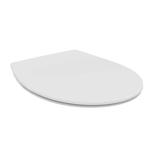 Ideal Standard - Eurovit, Tapa de inodoro universal original con fijación inferior ajustable, Asiento WC ovalado delgado tipo sándwich, Bisagras de acero inoxidable, Duroplast, E131701, Blanco