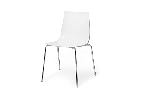 Lot de 2 chaises Slim by Sintesi, coque en polypropylène blanc, structure en métal chromé, fabriquées en Italie (blanc/chromé, 2)
