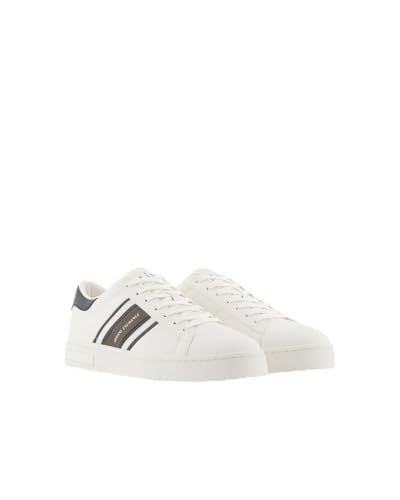 Logo lettering Armani Exchange Scarpe da Ginnastica da Uomo London, Strisce Laterali, Colore Contrastante, Bianco e Musk, 43 EU