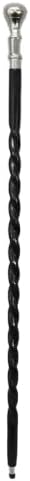 Vintage Walking Stick with Twisted Design, Chrome Ball Handle, Black