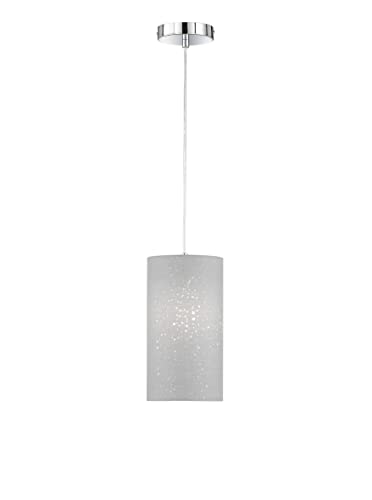 Fischer & Honsel Pendelleuchte Thor, 1-flammig, Hängelampe E27-Fassung max. 40 Watt, Pendellampe mit Stoff-Lampenschirm & Dekor, Chromfarben & Grau, Ausladung Decke 150cm, Ø 60cm Fischer & Honsel Pendelleuchte Thor, 1-flammig, Hängelampe E27-Fassung max. 40 Watt, Pendellampe mit Stoff-Lampenschirm & Dekor, Chromfarben & Grau, Ausladung Decke 150cm, Ø 60cm