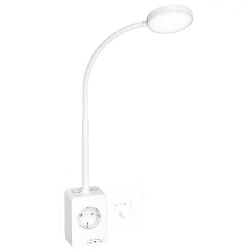 PRINCEWAY LED Wand Leselampe, Wandlampe Steckdosenlampe Dimmbar Weiß mit Stecker und Steckdose für Schlafzimmer Kinderzimmer, Zwei Berührungsschalter, 3er Lichtfarben, USB Ausgangs Ladefunktion