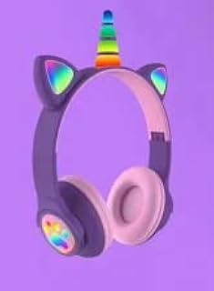 سماعات رأس يونيكورن مضيئة مع أضواء LED وأذني قطة من ويكي مارك لاسلكية بلوتوث V5.0 للأولاد والبنات تحديد مستوى الصوت يمكنك الرد على المكالمات لون أرجواني-وردي