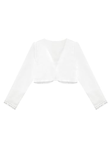 Kids Girls Pearls Sequins Bolero Open Front Long Sleeve Cropped Cardigan Birthday Evening Party Dress Cover Up4