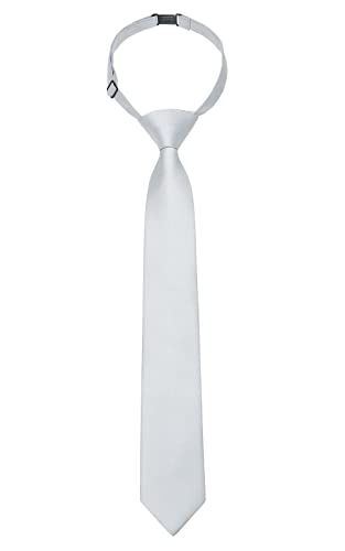 Enlision Ties for Kids Light Grey Solid Color Pre-Tied Boys Necktie for Age 8-12 Adjustable Woven Formal Kids Tie for Wedding School Graduation