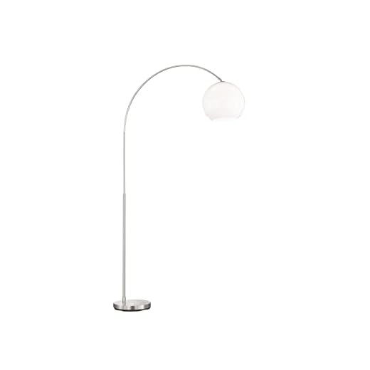 FHL easy! Båglampa ARCUS silver med lampskärm vit – stor golvlampa för vardagsrum
