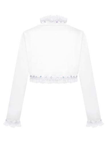 JEATHA Kids Girls Long Sleeve Satin Bolero Shrug Sparkly Sequins Rhinestones Open Front Cropped Cardigan Coat2