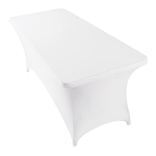 Image of Peomeise 8FT Spandex Table Cover Rectangular Stretch Spandex Tablecloth (White,8FT)