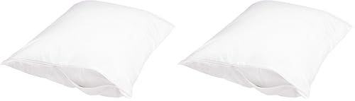 Image of Amazon Basics Standard Breathable 100% Cotton Hypoallergenic Pillow Protector with Zipper, Machine Washable, White, 27 x 21 Inches, Pillows Not Included (Pack of 2)