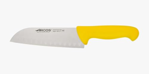 Arcos Série 2900 - faca Santoku com alveolos, lâmina de aço inoxidável NITRUM de 180 mm - pega injetada em polipropileno, cor amarela