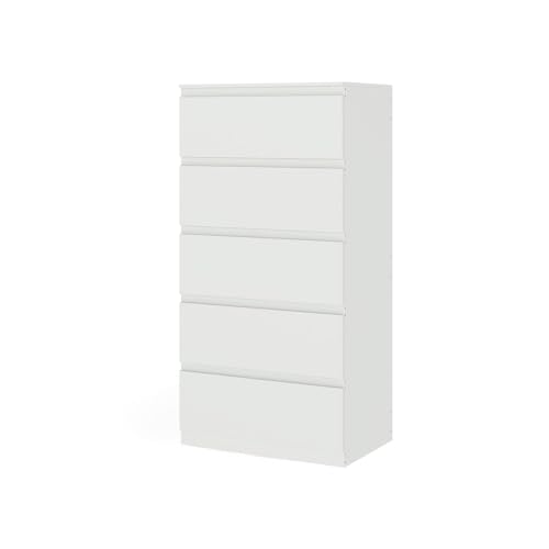 ZZINOKE Cajonera, Ancho 60 cm, Armario con 5 Cajones, Muebles Dormitorio, Ideal para Salón, Dormitorio, Habitación Infantil, Despacho, Blanco, 60 cm × 40 cm × 120 cm