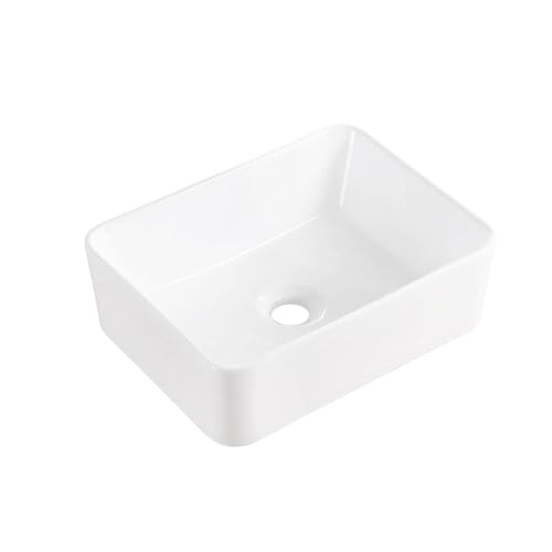DEHOMEN White Small Vessel Sink 16 inches Rectangular For Compact Bathroom