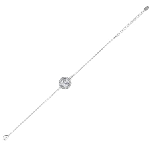 Image of 925 Sterling Silver Round Solitaire Halo Bracelet | Elegant 18k Gold Plated Jewelry for Women, Mother's Day