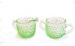 Hobnail Lime Green Glass Cream and Sugar Set