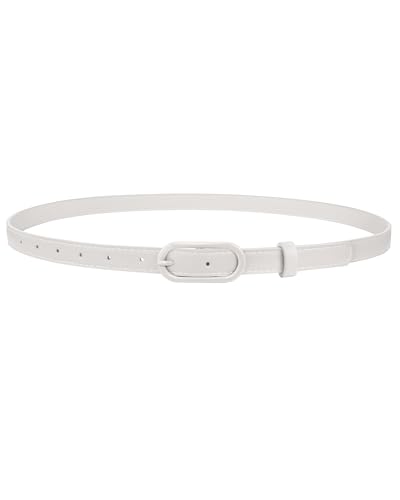 JASGOOD Women Skinny Belt for Jeans Dresses Fashion Thin Waist Belt with Oval Pin Buckle 0.7 Width White