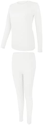 Asallya Thermal Underwear for Women Fleece Lined Base Layer Pajama Set Cold Weather，Set Ultra Soft S-XXL Round Collar White