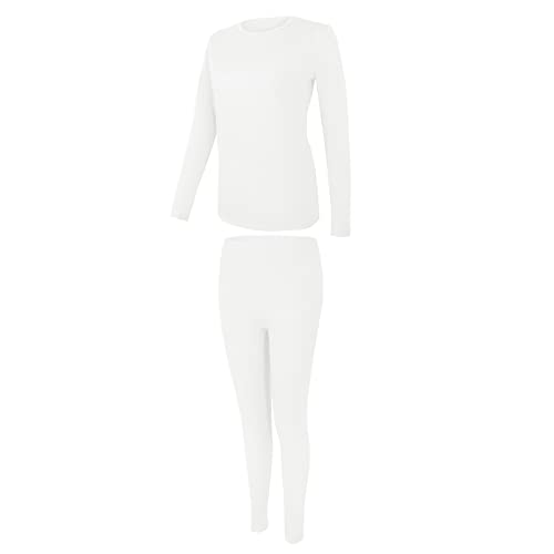 Asallya Thermal Underwear For Women Fleece Lined Base Layer Pajama Set Cold Weather，Set Ultra Soft S-Xxl Round Collar White #TOP23