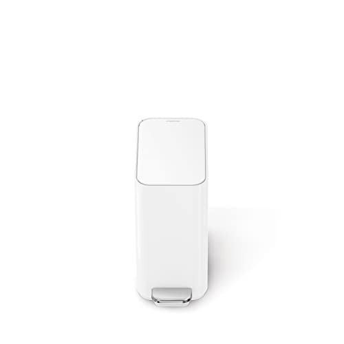 Image of simplehuman Slim Step Can, 5L / 1.3 Gallon Compact Bathroom Trash Can, Liner Pocket, Sleek Internal Hinge, 150,000-Step All-Steel Pedal, Lid Shox Silent Close, White Steel