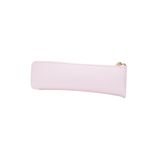 Image of Faux Leather Pencil Case Slim Pencil Pouch Durable Zipper Stationery Bag Small Travel Use(Pink /FL)