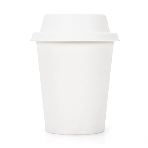 Set Off 25, Hard Paper Disposable Tea/Coffee Cups with Biodegradable Paper lids, 240 ml - White
