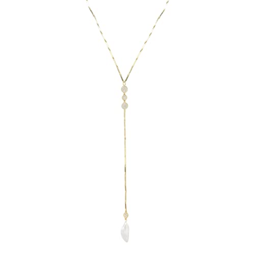 Ettika Lariat Necklace For Women. Y Necklace For Women. Elegant Freshwater Pearl Lariat Necklace. 18k Gold Plated Chain