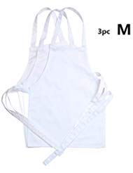 LINLIN SUN 3 Pack White Kids’Chef Apron,School and Home Artist for Cooking, Baking,Painting or Decorating Party (Medium/3-8Years)