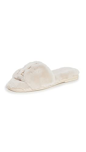 Tory Burch Women's Sport Shearling Slides, Natural/Dulce De Leche/Gold, 7.5 Medium US