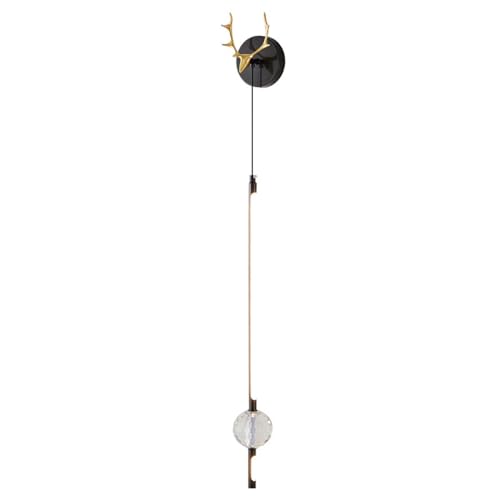 Lámpara de pared de tubo largo con forma de cabeza de ciervo, aplique de pared con pantalla acrílica, atenuación continua, lámpara de pared negra para TV, sala de estar, dormitorio
