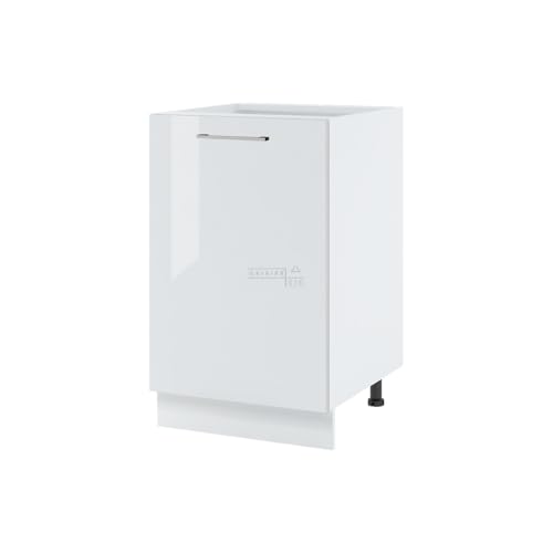 Cuisineandcie - Meuble bas de cuisine Bellissi blanc brillant 1 porte L 50 cm + 1 étagère, armoire basse