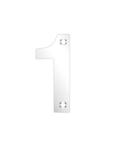 Kooples Hardware Stainless Steel Numerals – 75mm Height – Satin & Polished Finish – Self-Adhesive House Numbers for Door & Gate (Polished Stainless, Number 1)